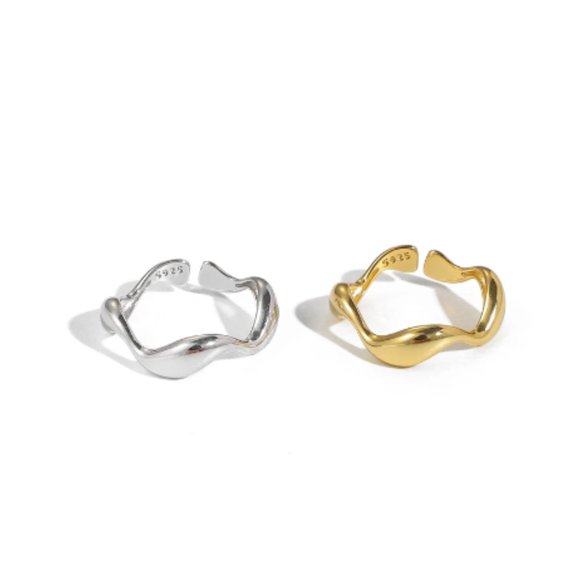 NEW Silver Gold Resizable Smooth Irregular Waves Gold Color Ring - Picture 2 of 6
